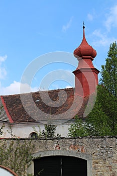 Church tower in OlÃÂ¡any village near JindÃâ¢ichuv Hradec photo